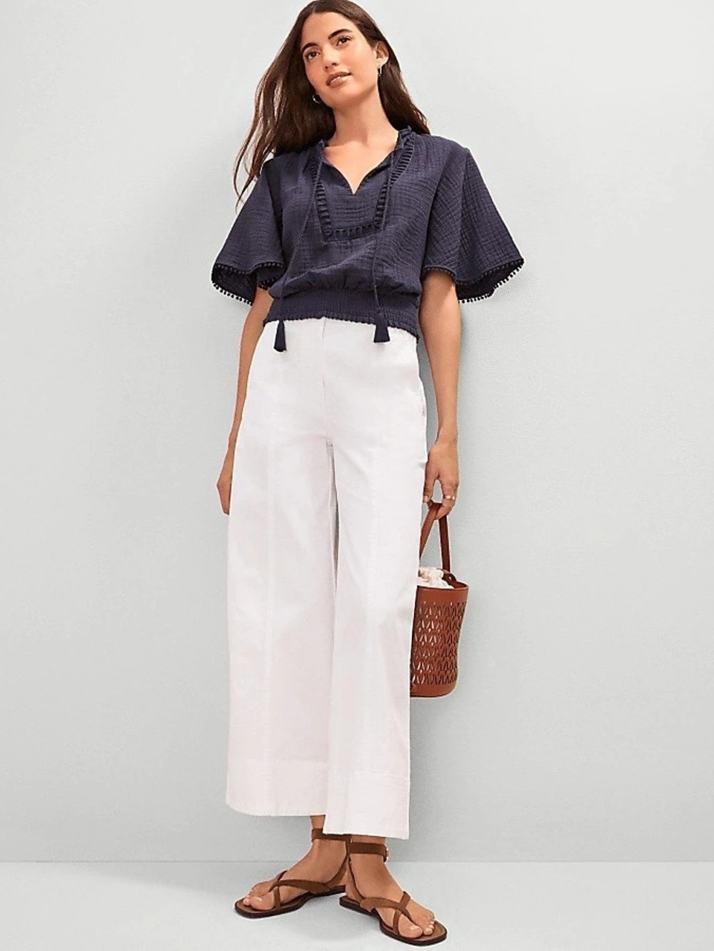 Ann Taylor- The Kate Wide Leg Crop Pants in White Size 14 New